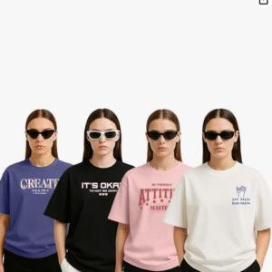 Home cotton blend oversized baggy fit half sleeve printed round neck multicolor drop shoulder t shirt for woman